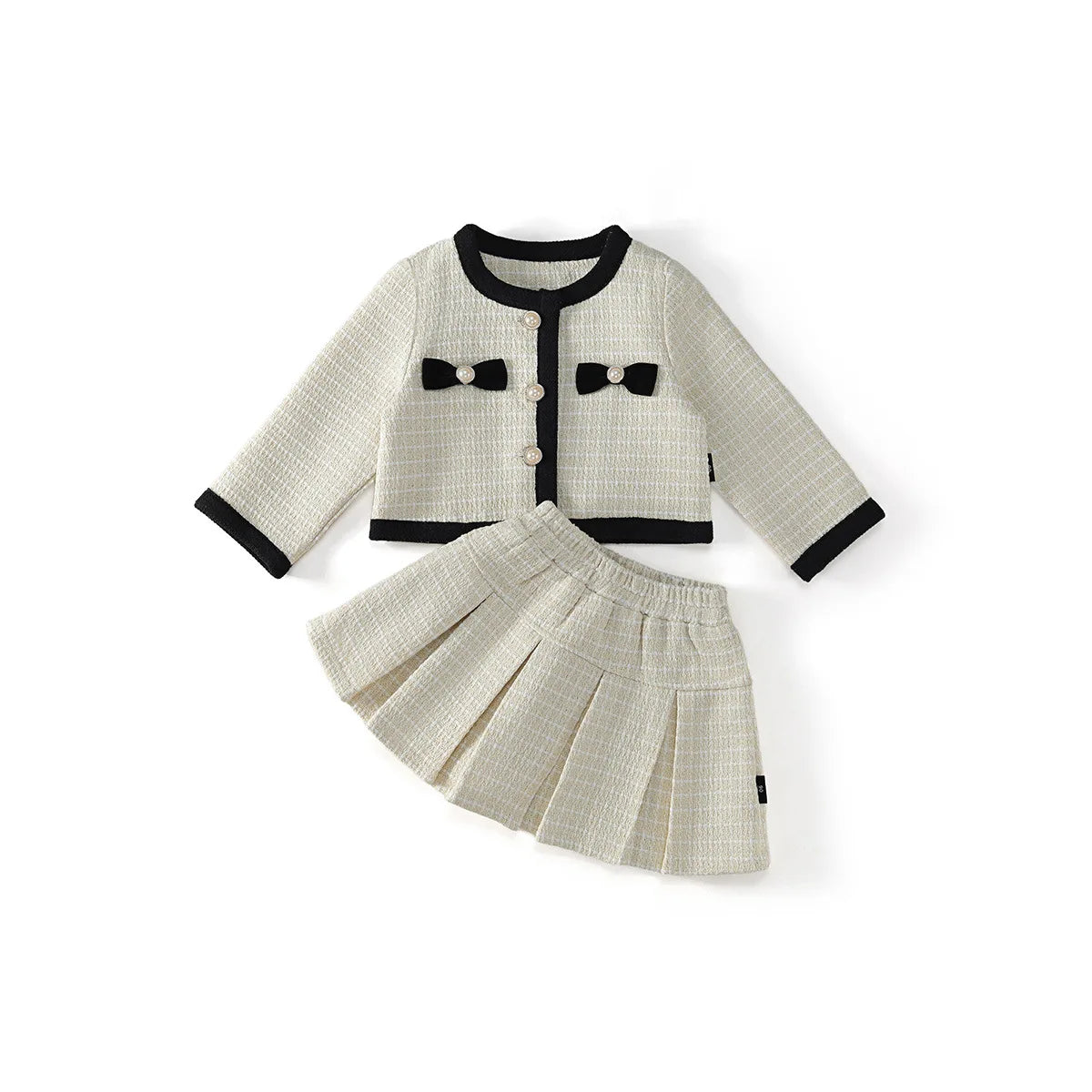 Round collar top & pleated skirt