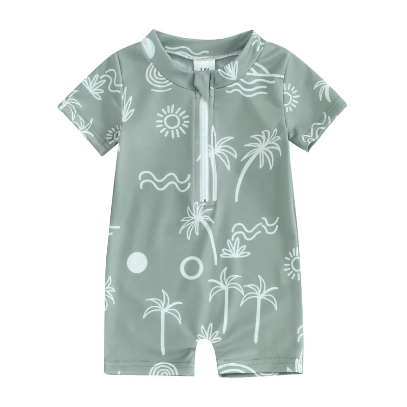 Sea print zipper swimsuit