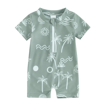 Sea print zipper swimsuit