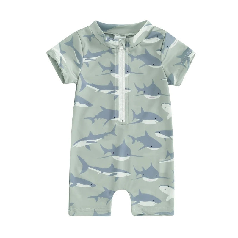 Sea print zipper swimsuit
