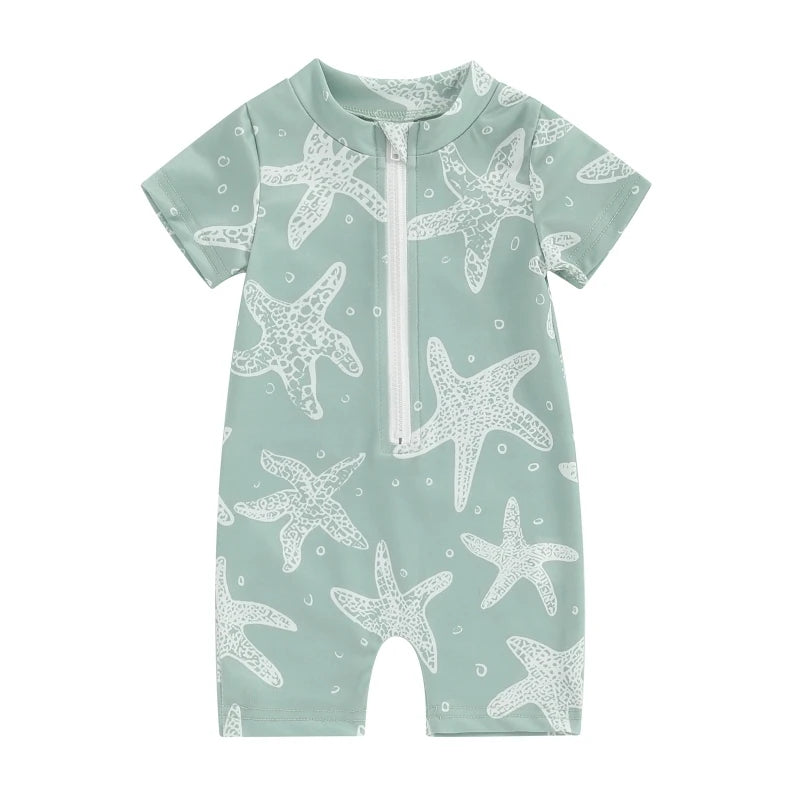 Sea print zipper swimsuit