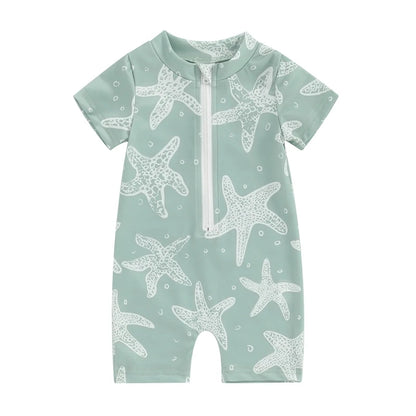 Sea print zipper swimsuit