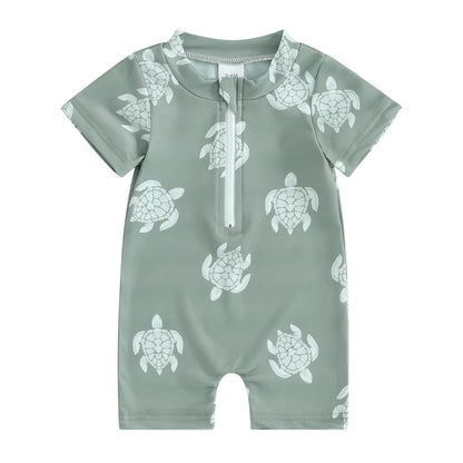 Sea print zipper swimsuit