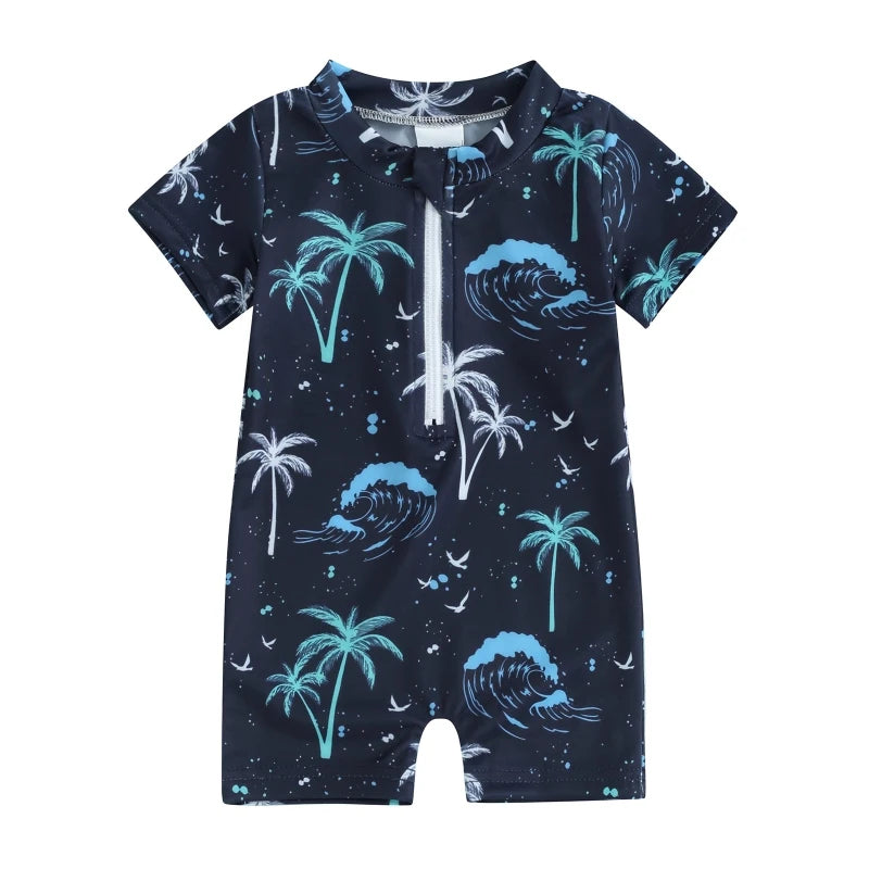 Sea print zipper swimsuit