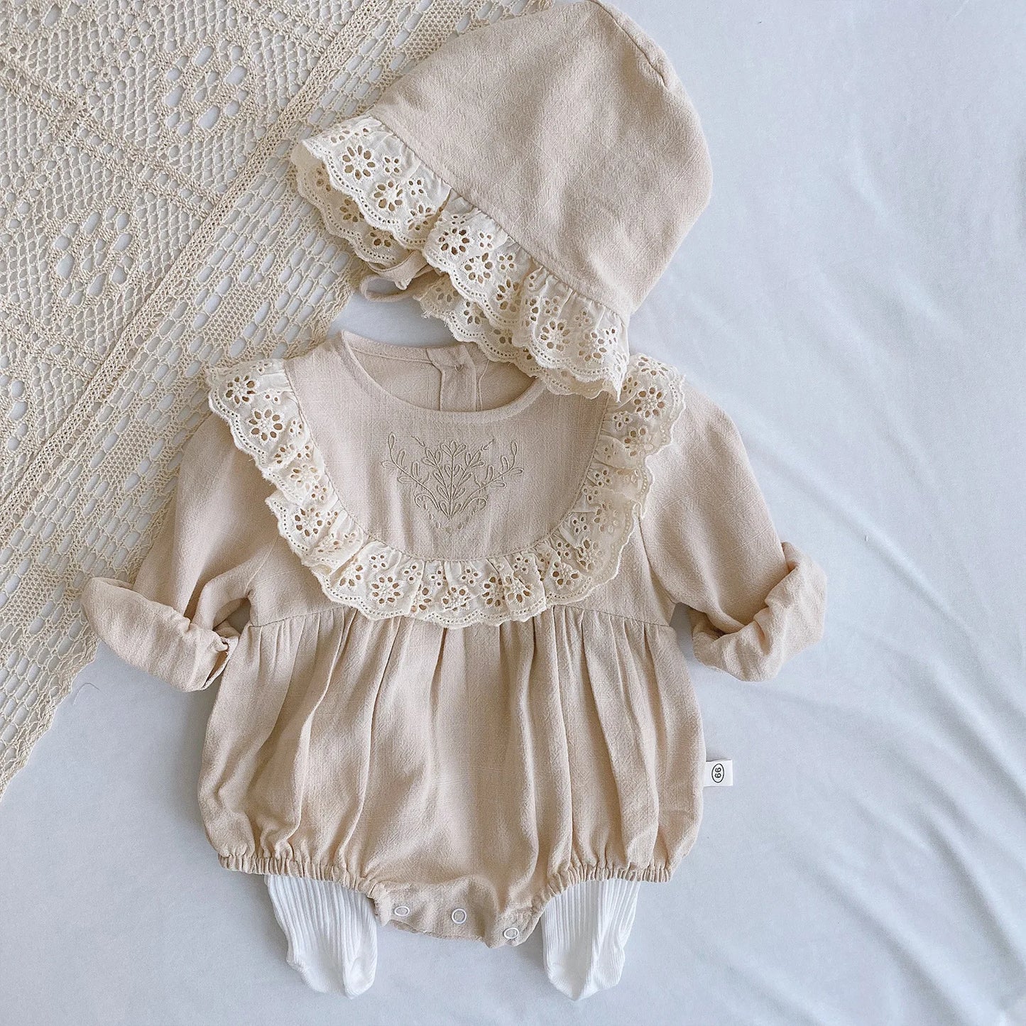 Ruffle overalls with matching hat