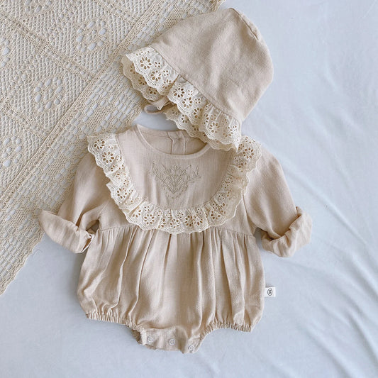 Ruffle overalls with matching hat