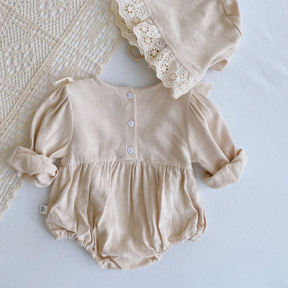 Ruffle overalls with matching hat