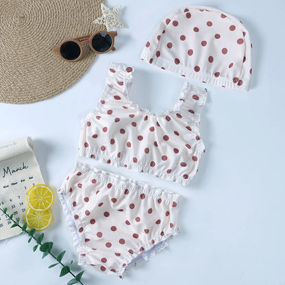 Girls sun protection swim set /  Printed bikini with matching hat