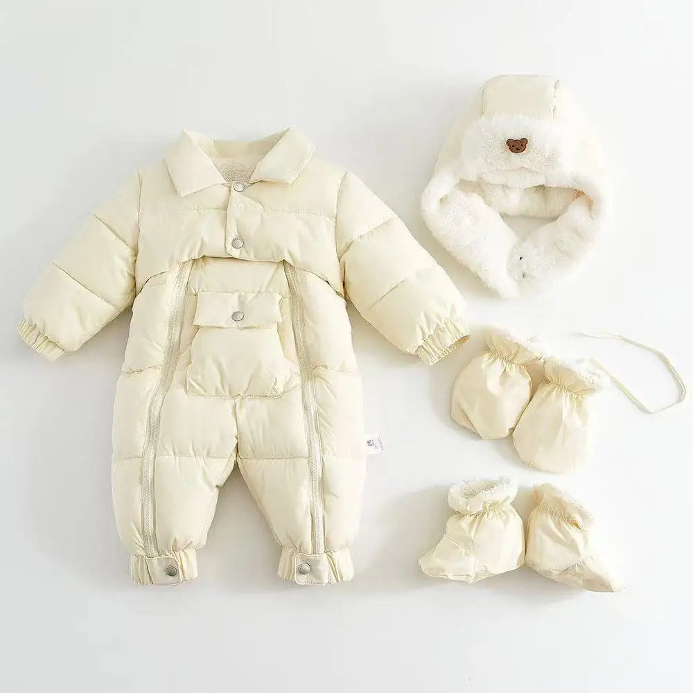 Winter Newborn Baby Snowsuit – Warm Thickened Set with Hat, Gloves & Foot Covers (0–18 Months)