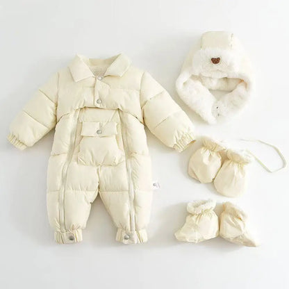 Winter Newborn Baby Snowsuit – Warm Thickened Set with Hat, Gloves & Foot Covers (0–18 Months)