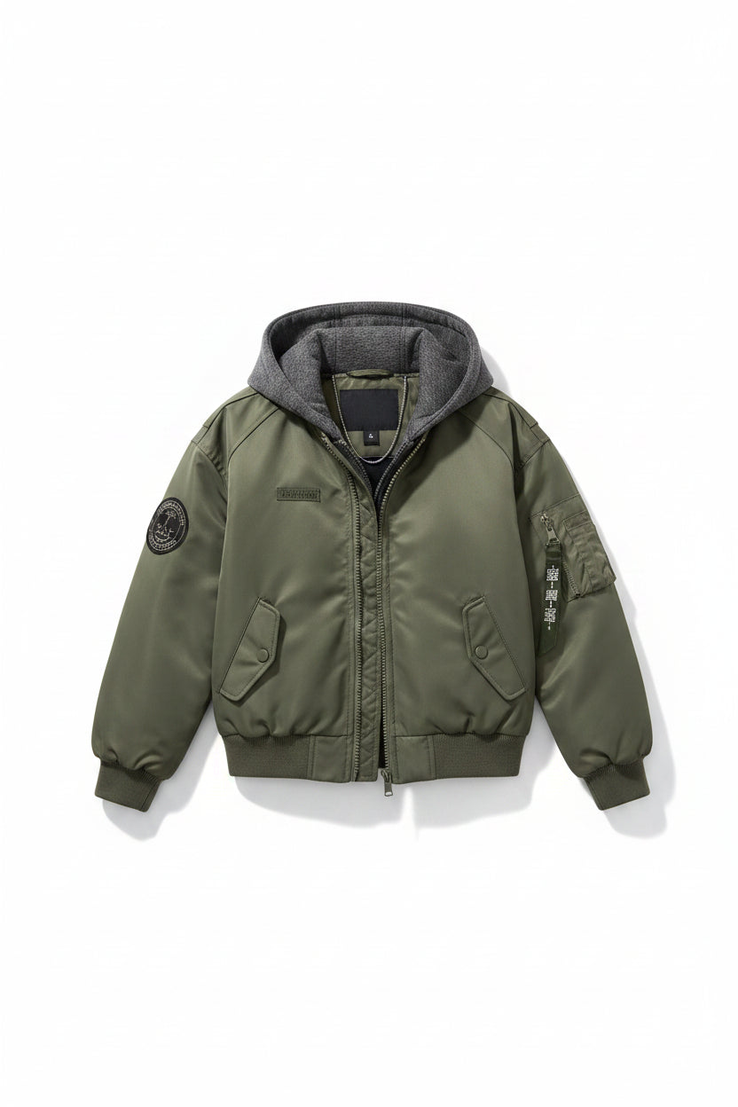 Teens Boys Jacket – Patchwork Hooded Baseball Style Coat