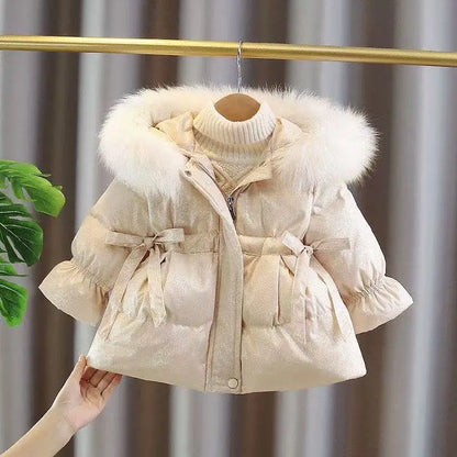 WinterJacket – Thick White Duck Coat with Waist-Cinched Design