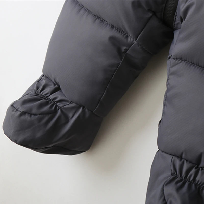 Winter Newborn Baby Jumpsuit – Thick Plus Velvet Hooded Snowsuit with Gloves