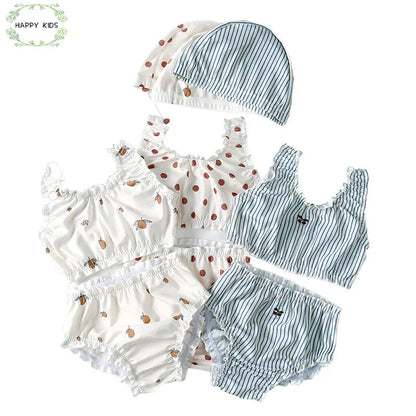 Girls sun protection swim set /  Printed bikini with matching hat