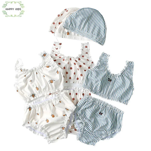 Girls sun protection swim set /  Printed bikini with matching hat
