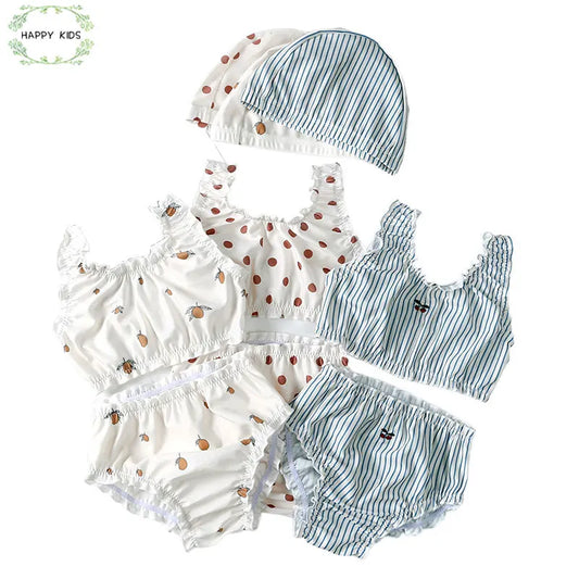 Girls sun protection swim set /  Printed bikini with matching hat