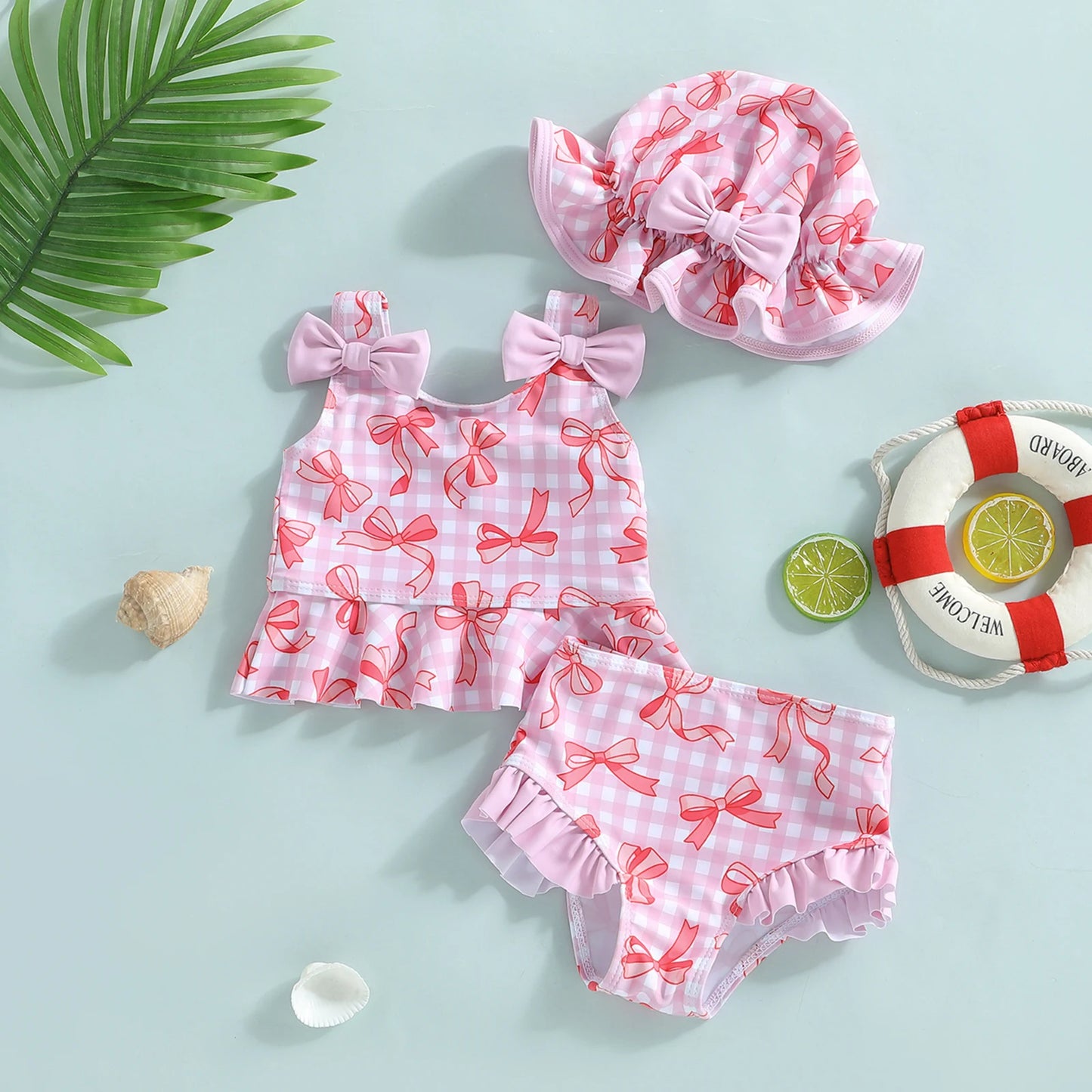 3-Piece bow swimwear with ruffle details