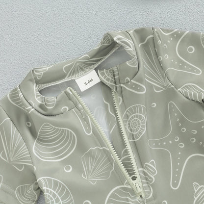 Sea print zipper swimsuit
