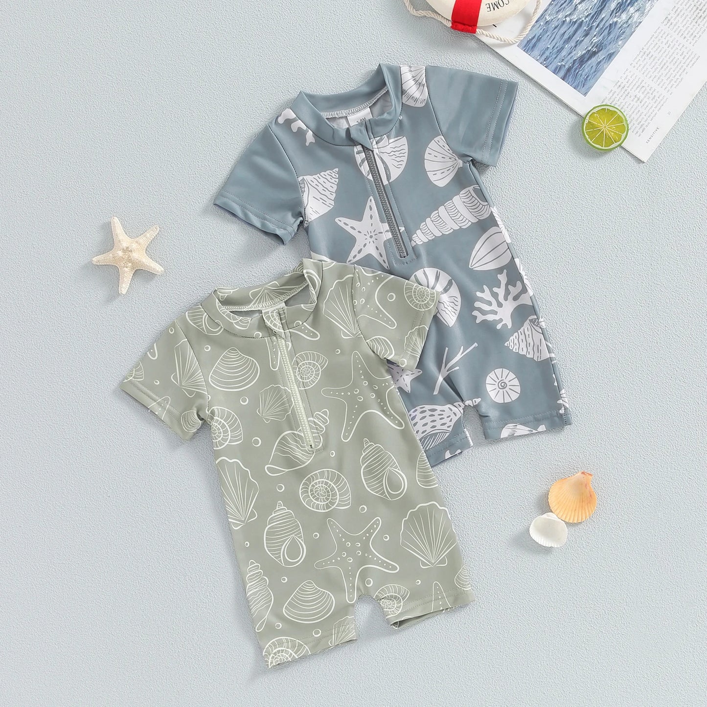 Sea print zipper swimsuit
