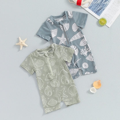 Sea print zipper swimsuit