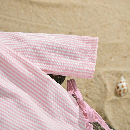 Baby girl swimsuit  / Striped zipper set with hat