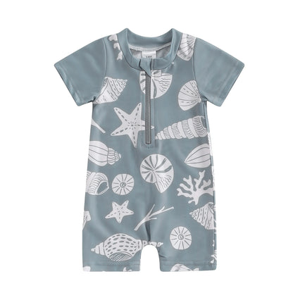 Sea print zipper swimsuit