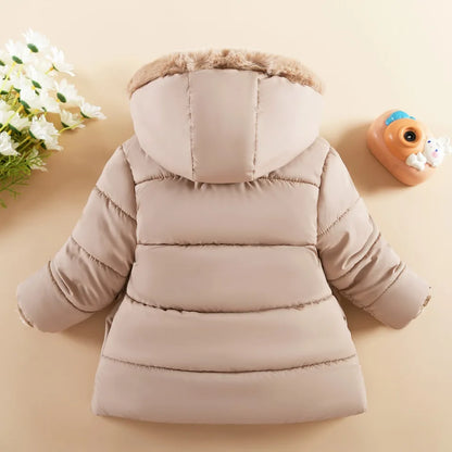 Warm Winter Jacket for Girls – Thickened Cotton Coat with Large Hairy Collar