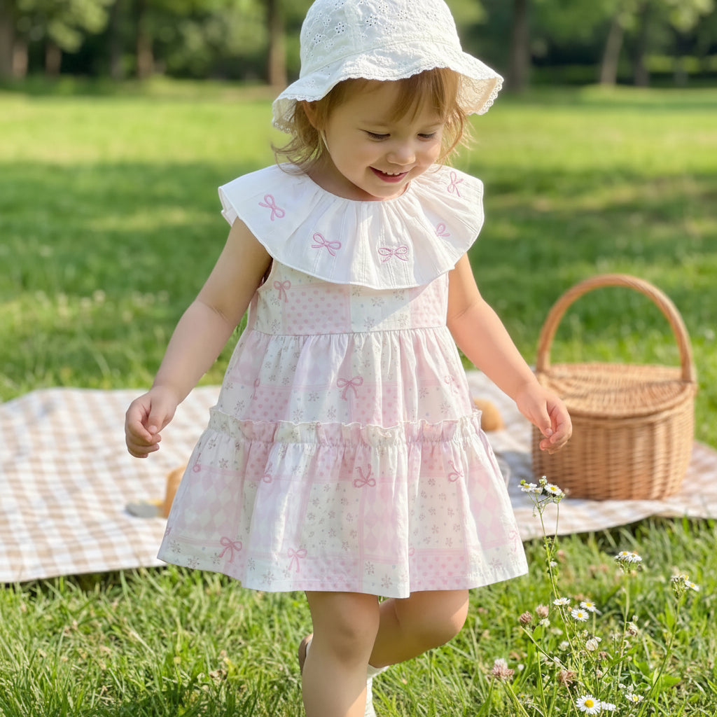 Bow embroidery & ruffle collar A-line dress