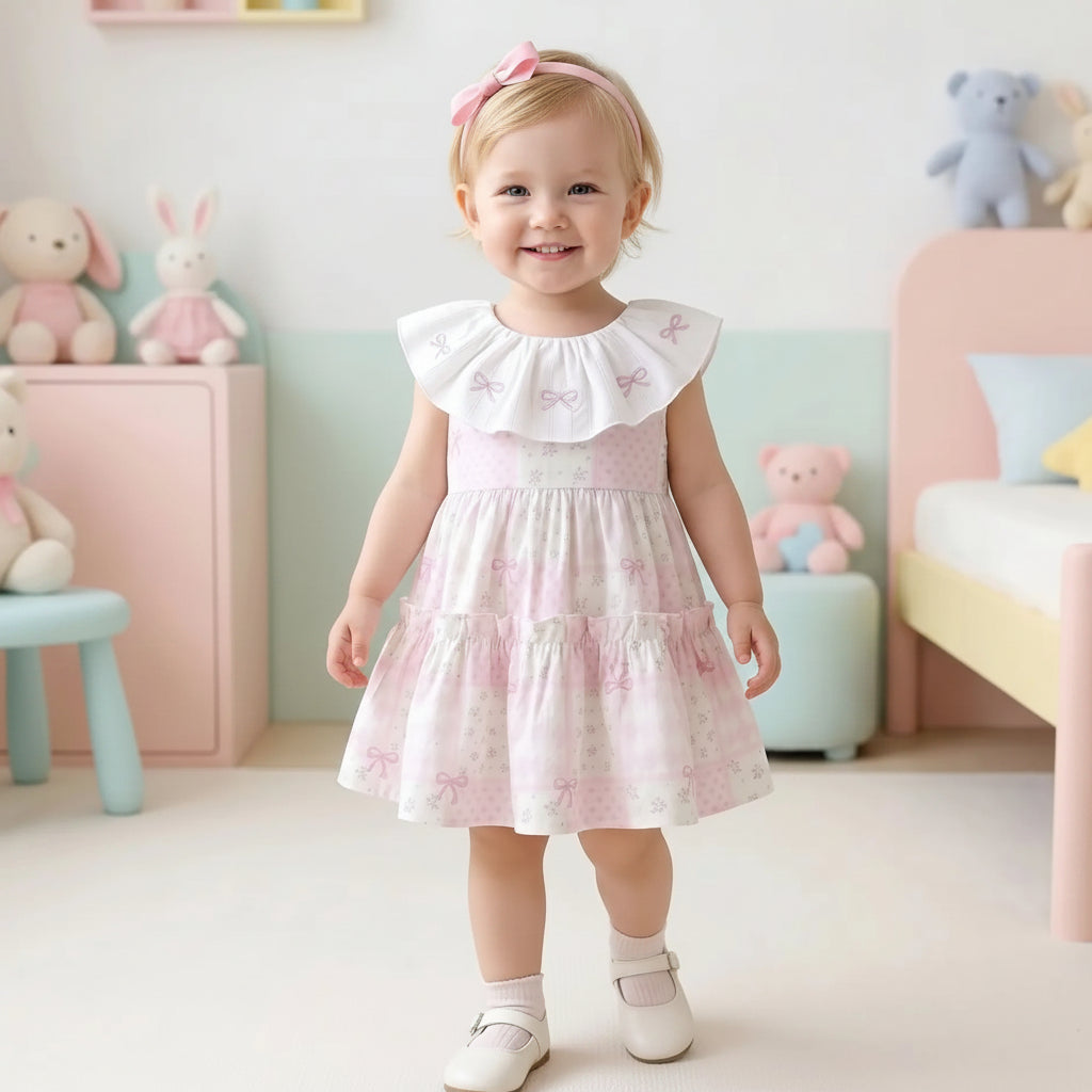 Bow embroidery & ruffle collar A-line dress