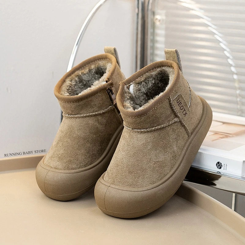 Winter Suede Snow Boots – Warm Plush Non-Slip Boots for Boys & Girls