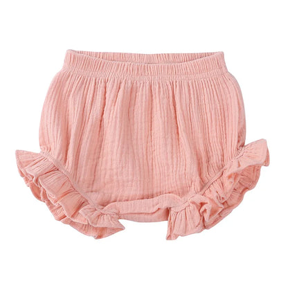 Cotton Ruffled Bloomers – Soft Crinkled Baby Shorts (6–24 Months)