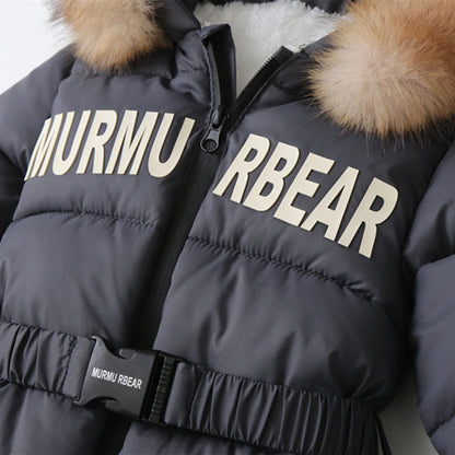 Winter Newborn Baby Jumpsuit – Thick Plus Velvet Hooded Snowsuit with Gloves