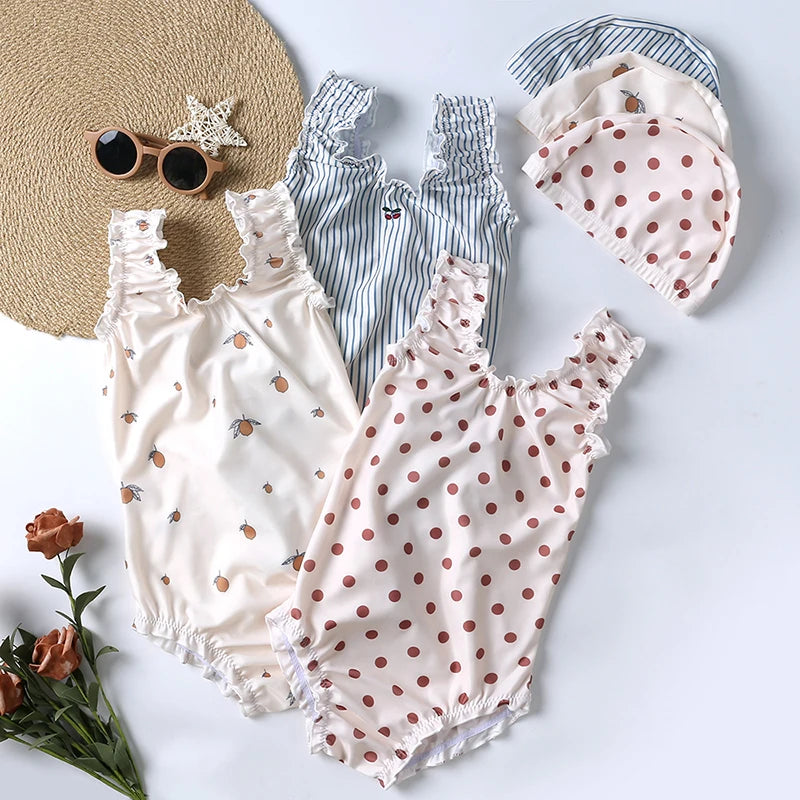 Girls sun protection swim set /  Printed bikini with matching hat