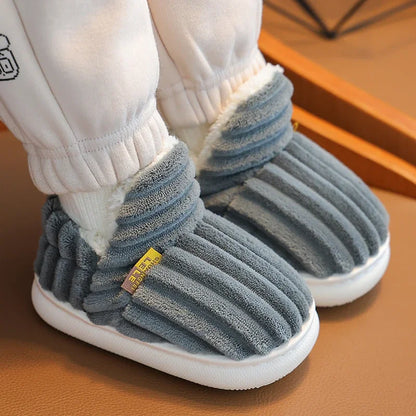 ew Winter Stripe Plush Slippers – Soft, Non-Slip Warm Home Shoes for Kids