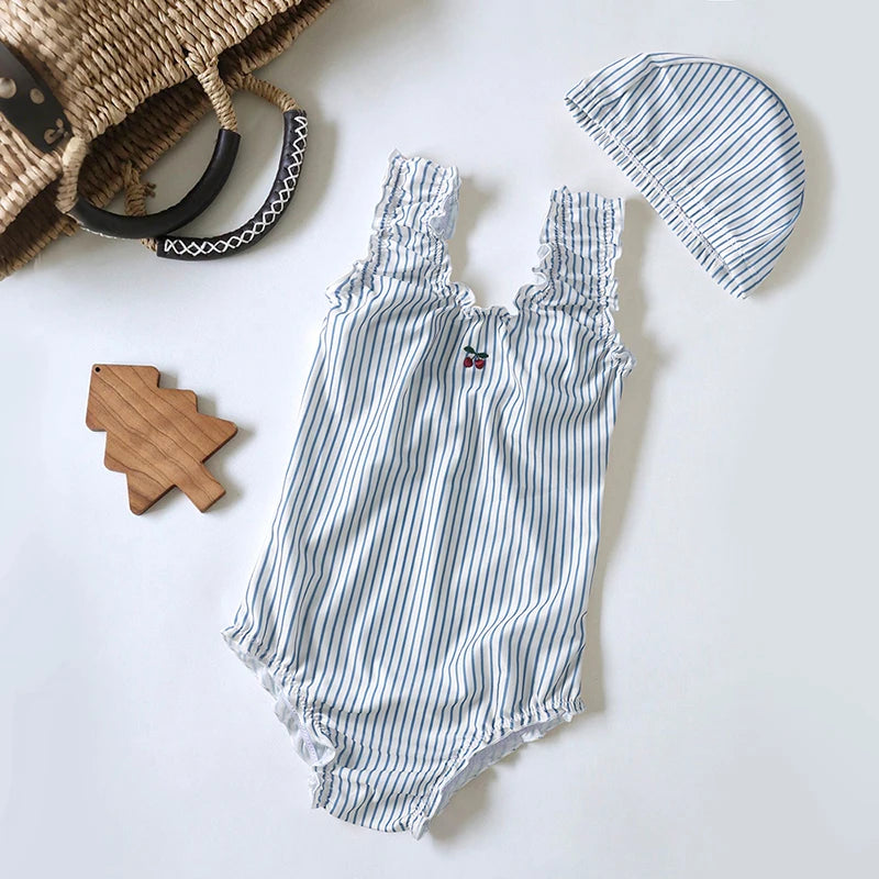 Girls sun protection swim set /  Printed bikini with matching hat