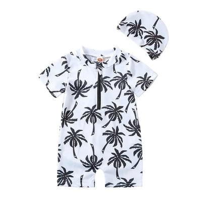 Cartoon tree print jumpsuit with hat