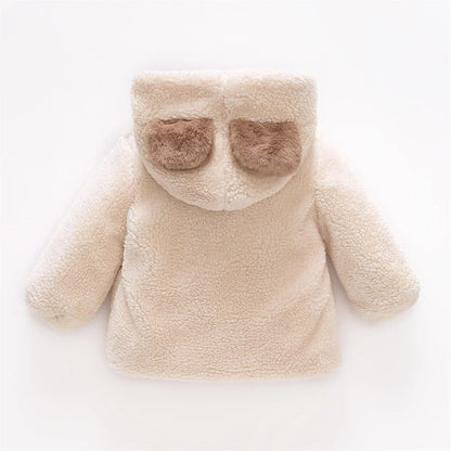 Winter Girl’s Coat – Furry Hooded Bear Ears & Bow Detail