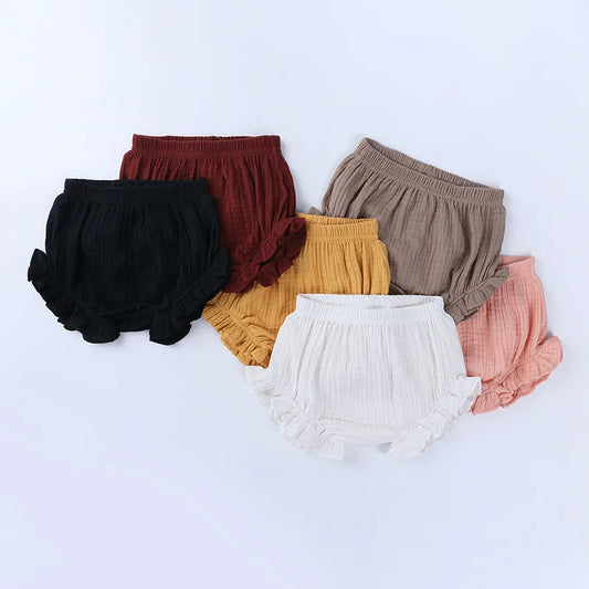 Cotton Ruffled Bloomers – Soft Crinkled Baby Shorts (6–24 Months)