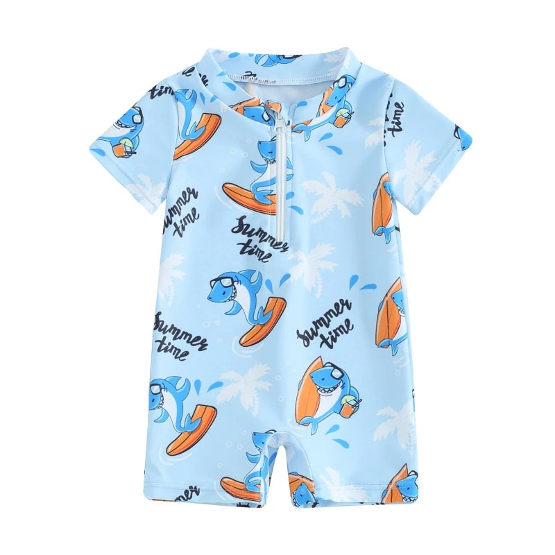Sea print zipper swimsuit