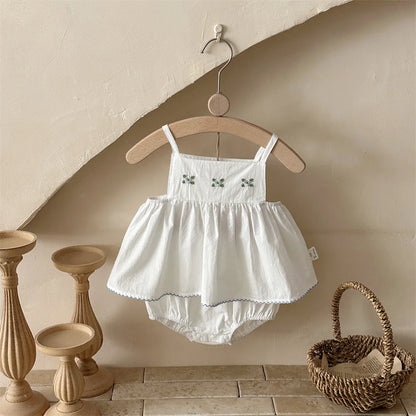 Embroidered strap top & white bloomers