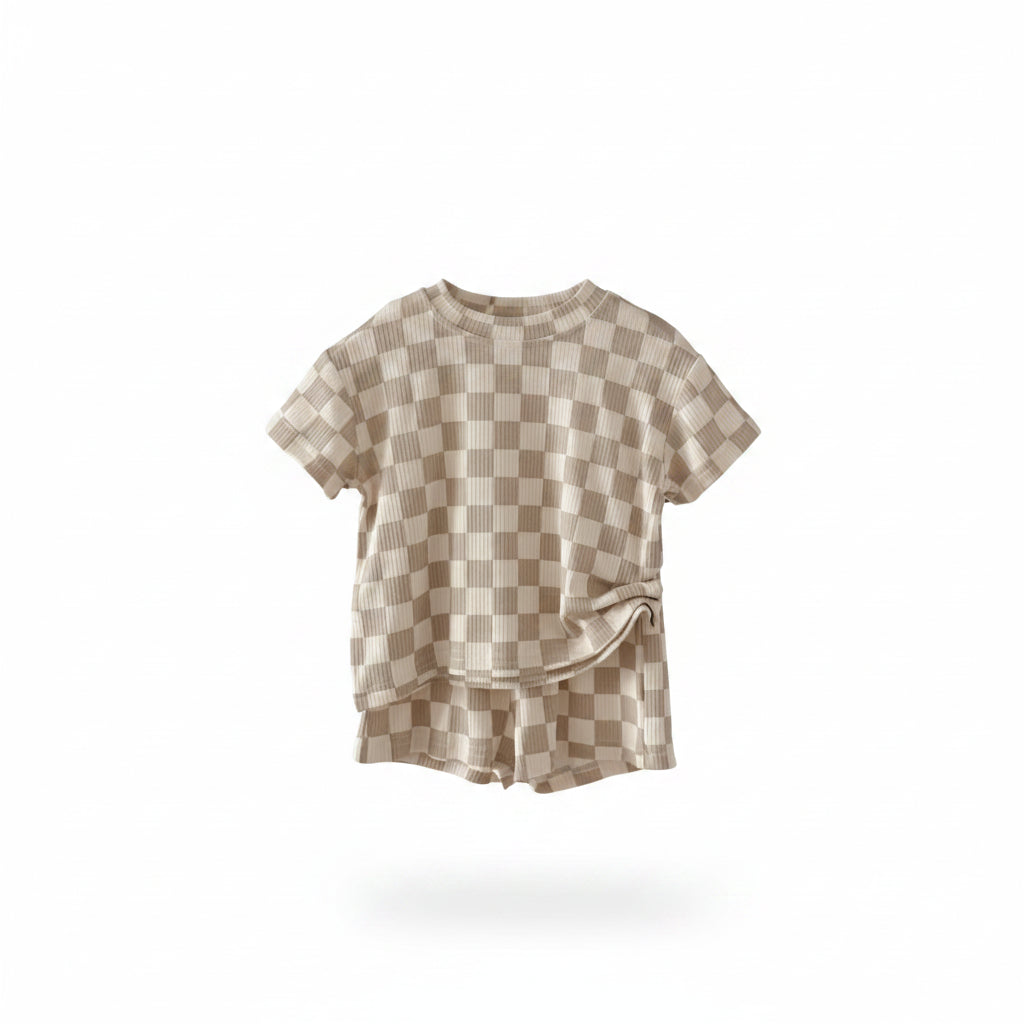 Summer baby tracksuit set – Chessboard shirt + Shorts (2-Piece Outfit)