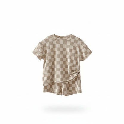 Summer baby tracksuit set – Chessboard shirt + Shorts (2-Piece Outfit)