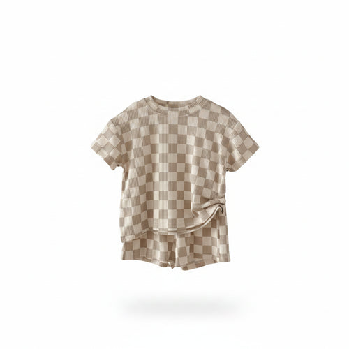 Summer baby tracksuit set – Chessboard shirt + Shorts (2-Piece Outfit)
