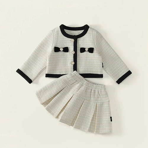 Round collar top & pleated skirt