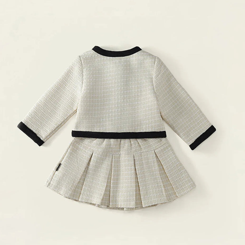 Round collar top & pleated skirt