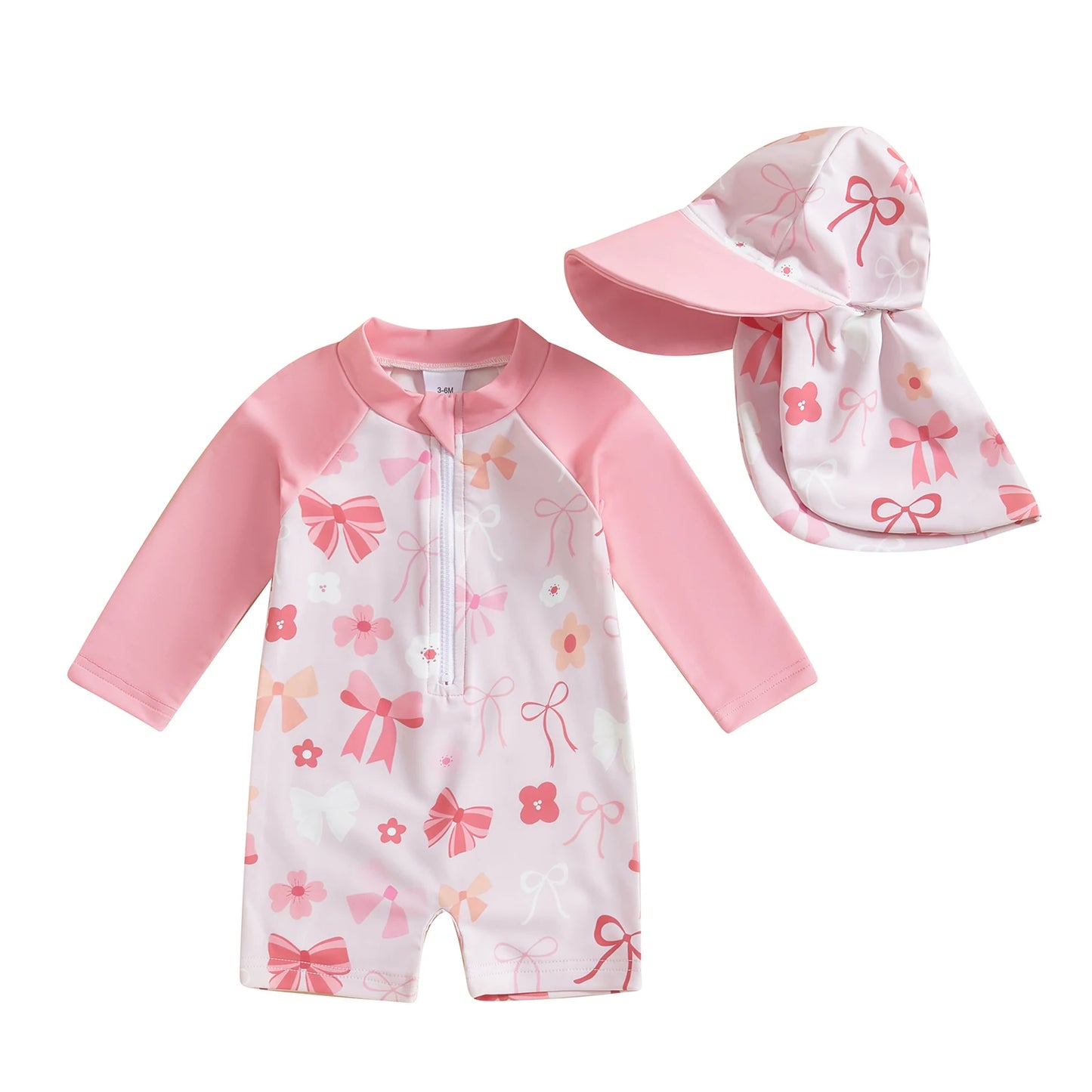 Kids swimwear set  Floral & Tropical zip-up swimsuit with hat