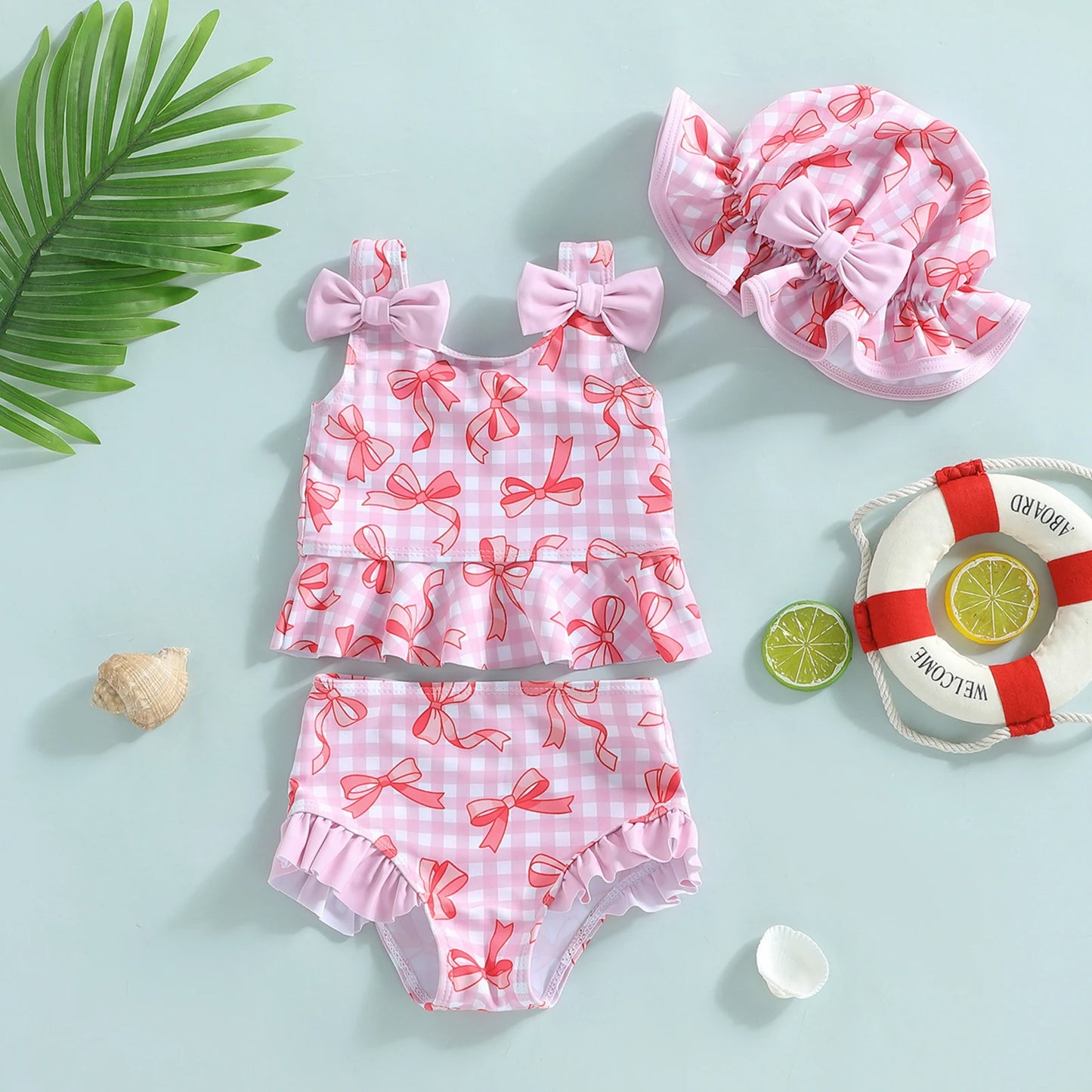 3-Piece bow swimwear with ruffle details