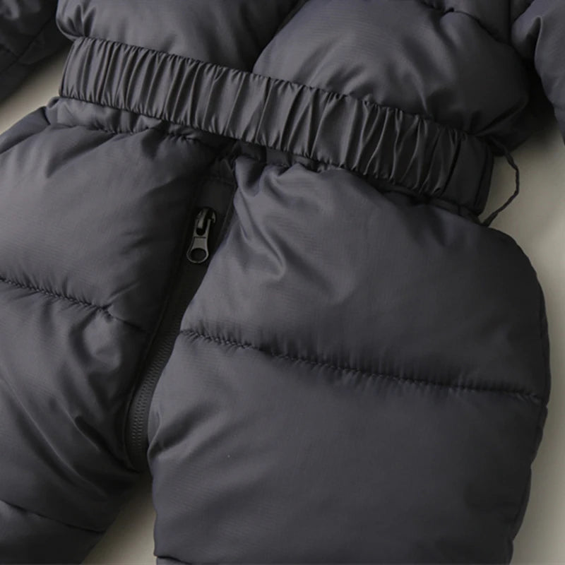 Winter Newborn Baby Jumpsuit – Thick Plus Velvet Hooded Snowsuit with Gloves