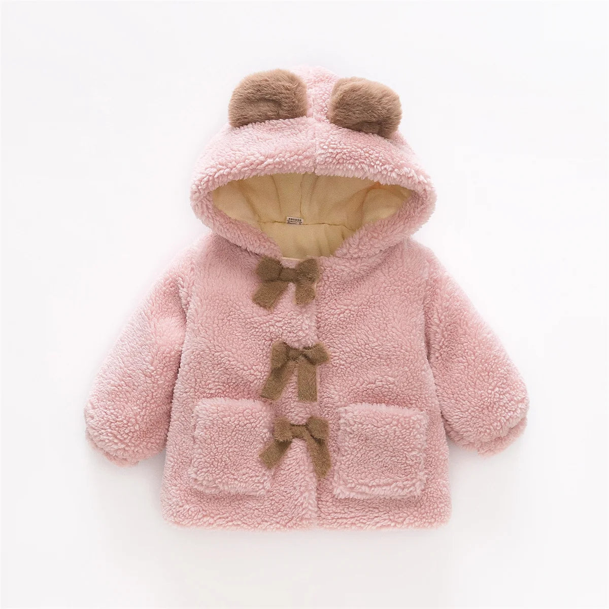 Winter Girl’s Coat – Furry Hooded Bear Ears & Bow Detail