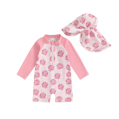 Kids swimwear set  Floral & Tropical zip-up swimsuit with hat